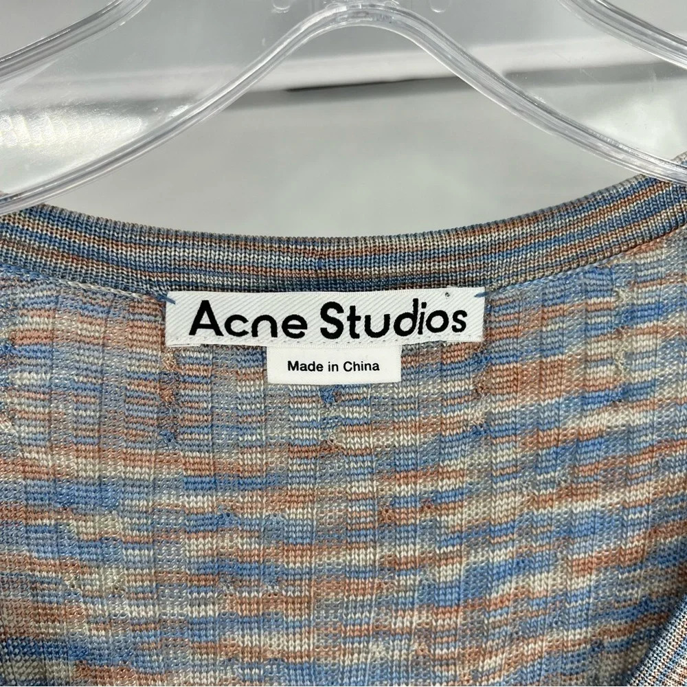Acne Studios Kadley Grey Bow Front Ribbed Striped Sheer Knit Maxi Dress Small - Picture 5 of 10